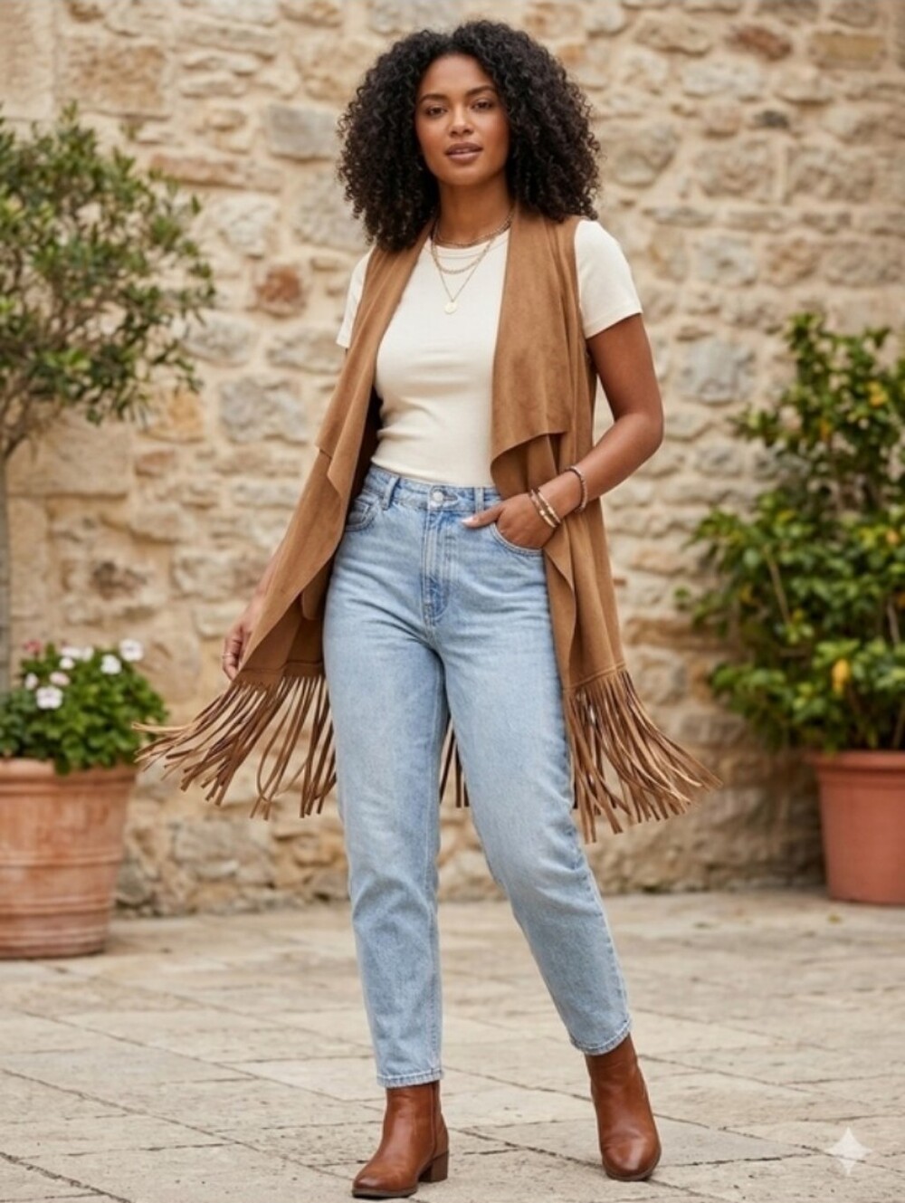 Western Open Front Fringed Vest